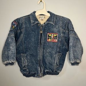 Mokaa Japanese Kid's Denim Bomber Jacket with Patches |‎ Size 12
